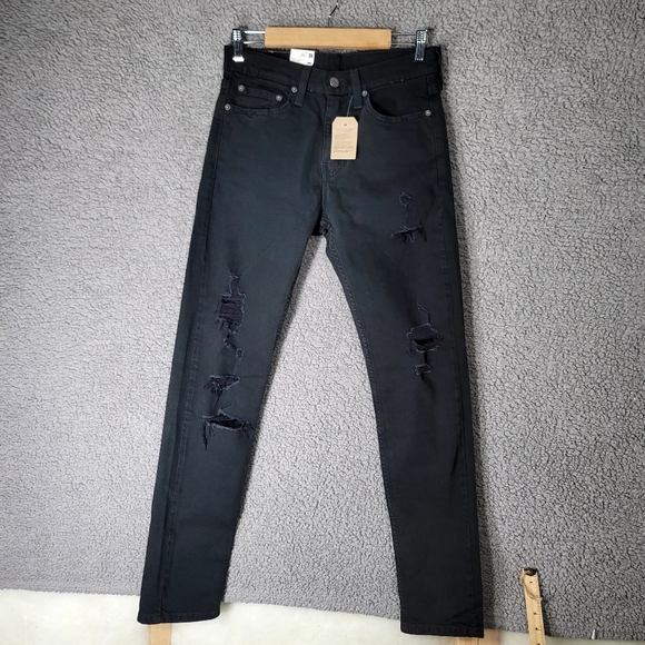 🆕️ Levi's Jeans Mens Black 28x32 510 Skinny Distressed Gothic Grunge Denim - Picture 1 of 14
